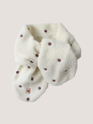 Teddy Flower Embroidery Sjaal - Schattige baby sjaal van zachte teddy stof met paarse bloemenborduursels.